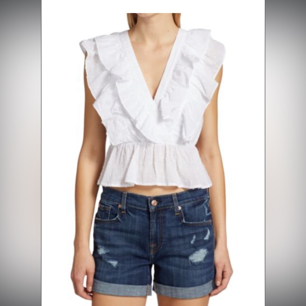 Ivory Double V Ruffled Peplum Top, WAYF, Size Small, *NWT, Never Worn!